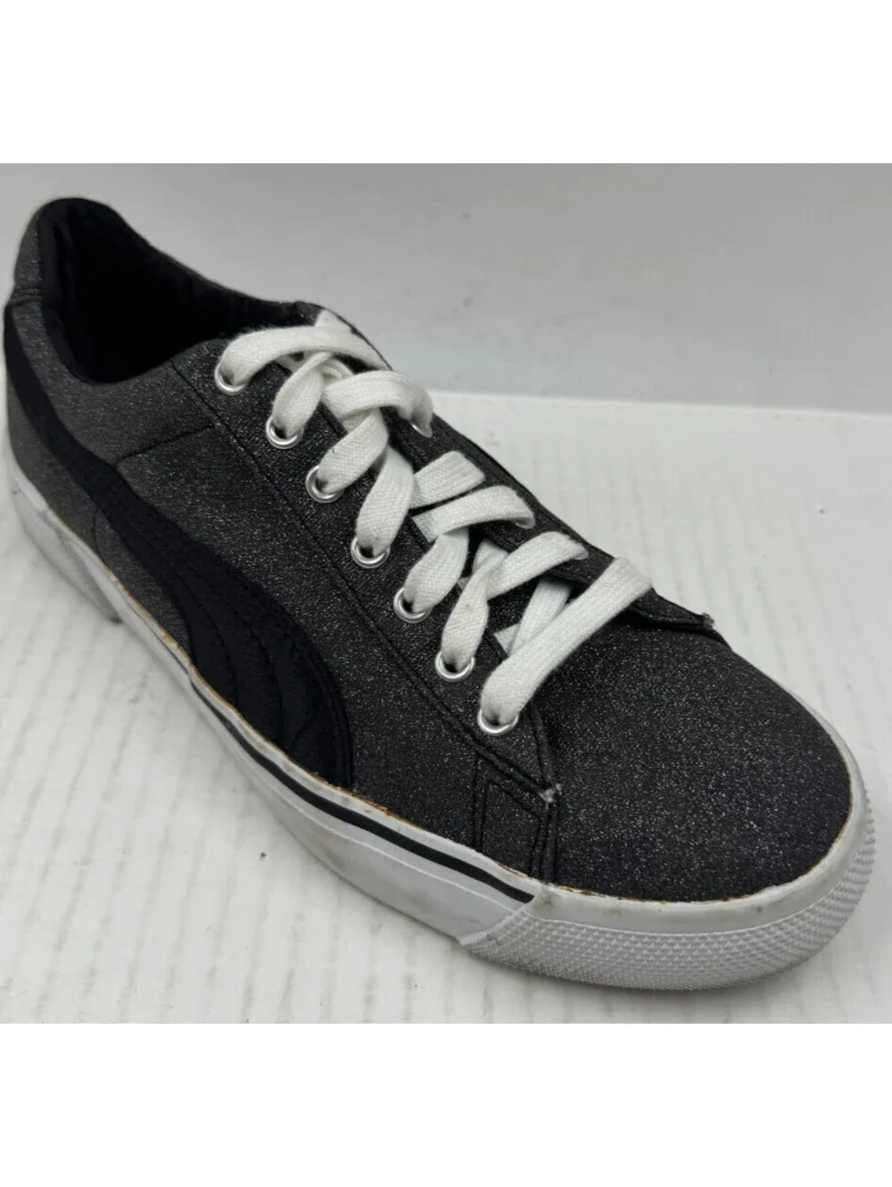 Puma Vikky Glitz Women's Sneakers Size 8.5 Black   Lace Up Platform Shoes